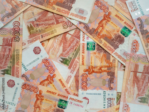 Russian money background. Russian roubles, russian rubles cash closeup. Rubles in cash. Finance and business background. 5000 rubles. Money macro. 