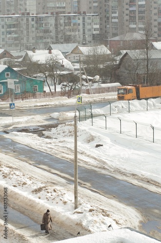Spring on the city street in Russia