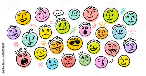 Emoji vector set. Emoticons characters in happy and sad mood expressions. Vector illustration