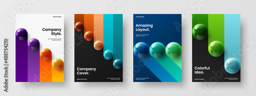 Abstract corporate cover A4 vector design illustration bundle. Premium 3D spheres poster concept composition.