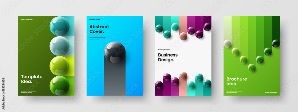 Creative annual report vector design template bundle. Modern realistic balls corporate cover layout collection.