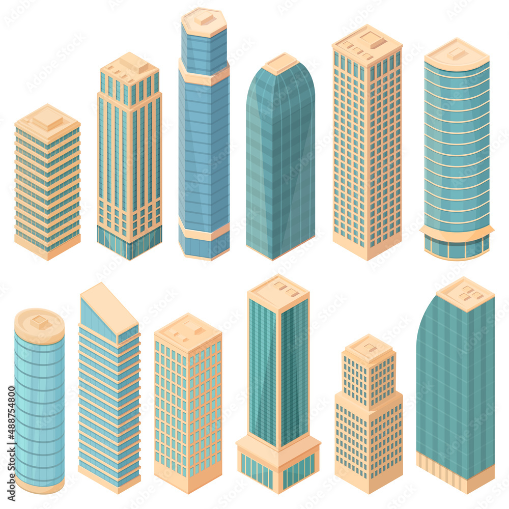 set of isometric skyscrapers, vector illustration set of isometric skyscrapers, vector illustration