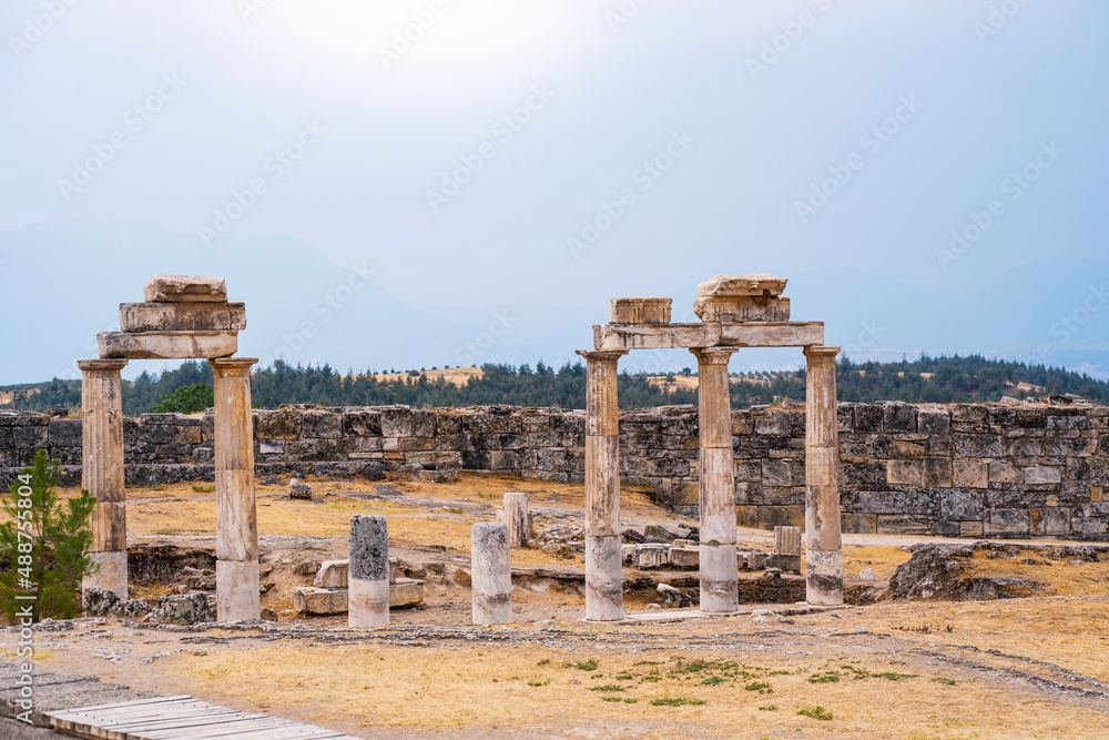 Hierapolis ancient city on top of the famous Pamukkale hot springs located in southwestern Turkey near Denizli