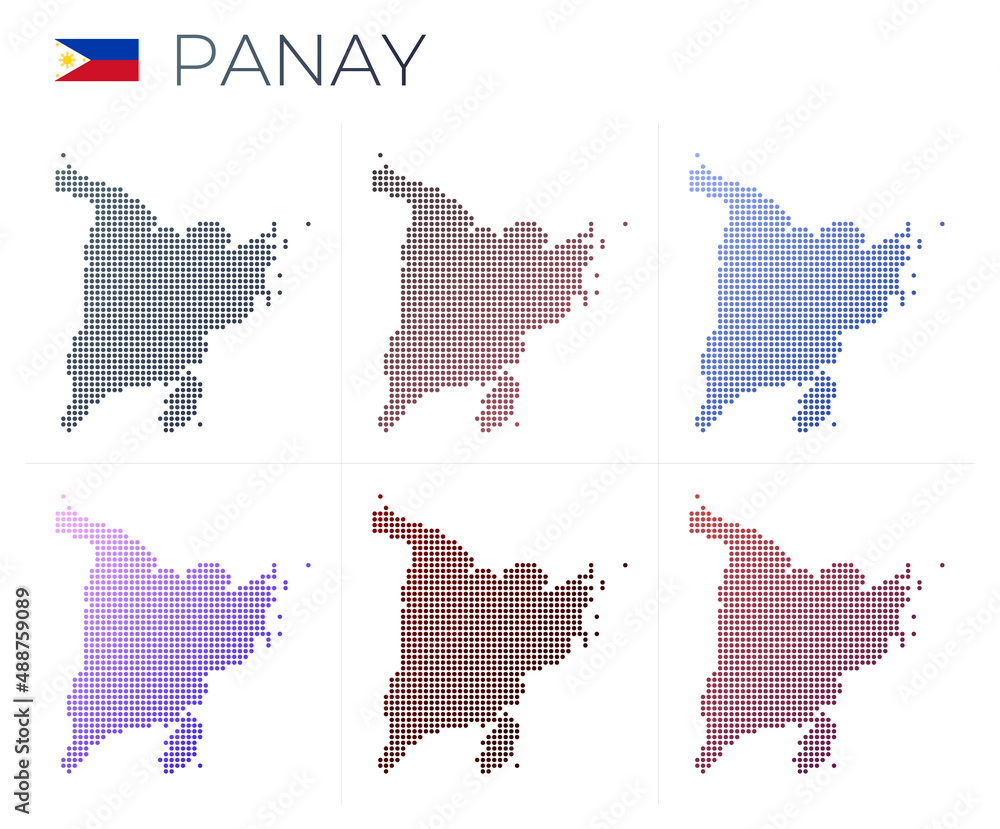 Panay dotted map set. Map of Panay in dotted style. Borders of the island filled with beautiful smooth gradient circles. Powerful vector illustration.