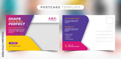 Gym body fitness discount offer postcard design template
