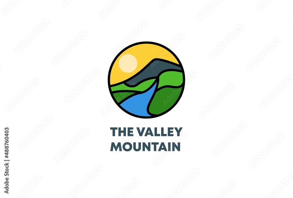 Valley logo concept vector. Mountain valley logo template - obrazy, fototapety, plakaty 