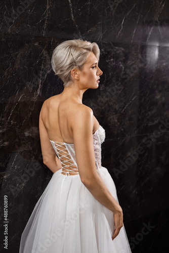 beautiful caucasian woman in a wedding dress	