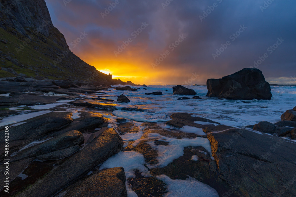 uttakleiv beach at the lofoten in norway