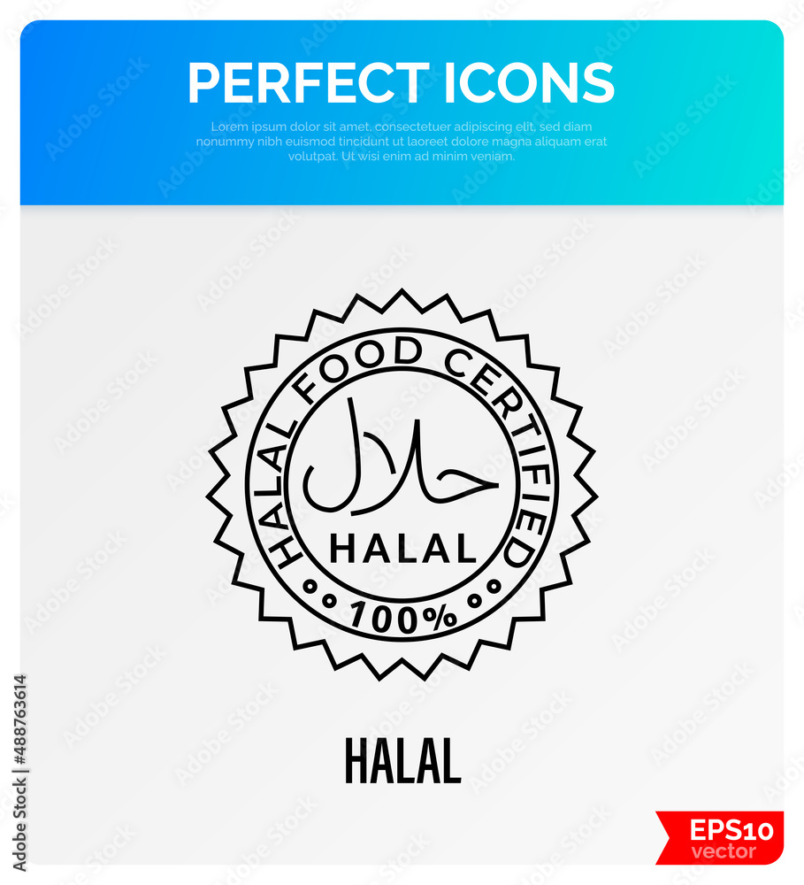 Fototapeta premium Halal food sign, round emblem. Certified and guaranteed. Islam religion. Vector illustration.