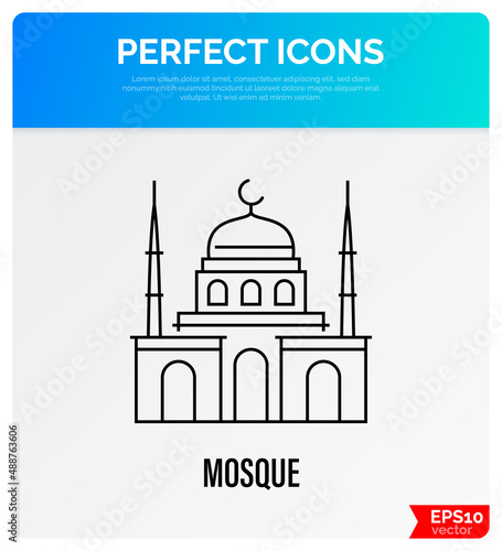Mosque thin line icon. Religious building. Islam religion. Vector illustration.