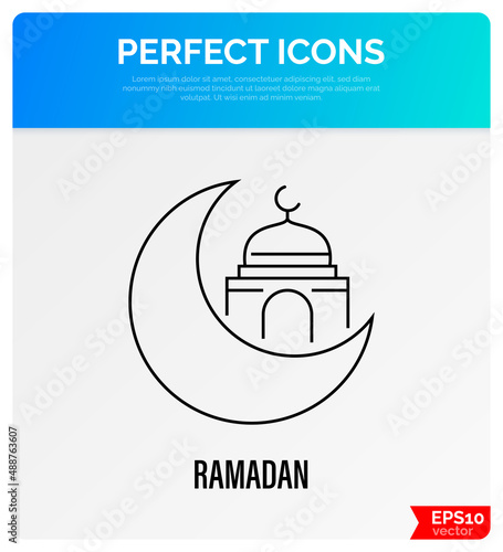 Wallpaper Mural Ramadan thin line icon. Moon with mosque. Islam religion. Vector illustration. Torontodigital.ca