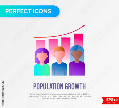Overpopulation, graph of population growth gradient flat icon. Increasing poverty, problem overconsumption. Vector illustration.