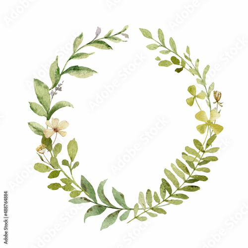 Watercolor vector frame with green forest foliage.