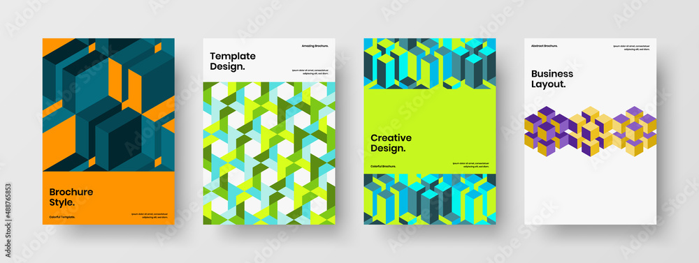 Minimalistic geometric shapes leaflet concept composition. Modern handbill A4 vector design template bundle. Minimalistic geometric shapes leaflet concept composition. Modern handbill A4 vector design template bundle.