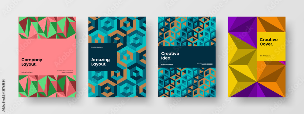 Clean geometric shapes handbill template set. Creative poster design vector illustration collection.
