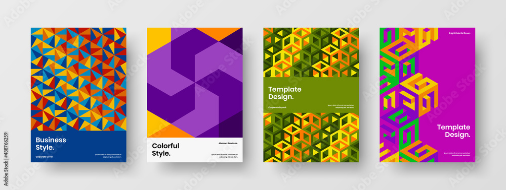Creative journal cover design vector template collection. Abstract geometric tiles company identity concept composition. Creative journal cover design vector template collection. Abstract geometric tiles company identity concept composition.