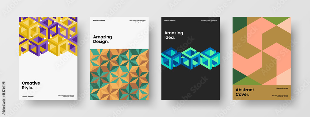 Fototapeta premium Simple geometric shapes flyer template bundle. Original corporate identity A4 vector design layout collection.