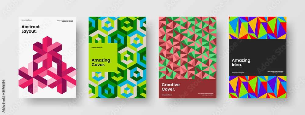 Fresh geometric pattern corporate cover illustration collection. Isolated flyer design vector concept bundle.
