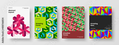 Fresh geometric pattern corporate cover illustration collection. Isolated flyer design vector concept bundle.