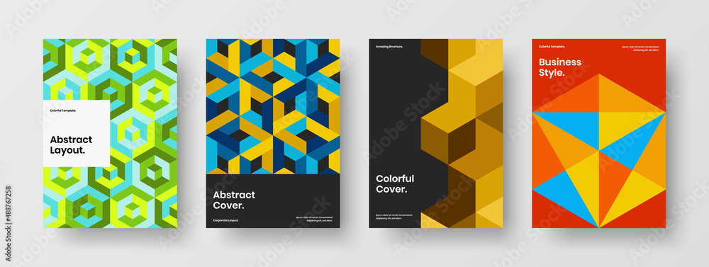 Fototapeta premium Original mosaic pattern postcard layout composition. Simple pamphlet design vector illustration collection.
