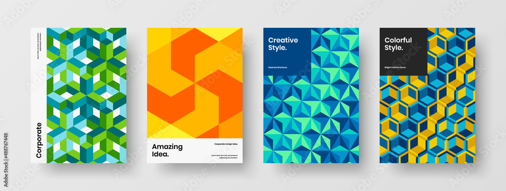 Vivid mosaic tiles annual report concept bundle. Bright company cover vector design layout set. Vivid mosaic tiles annual report concept bundle. Bright company cover vector design layout set.