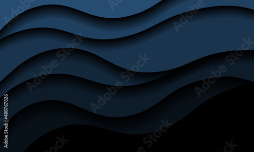 Abstract illustration with deep blue waves. Modern web design banner or poster. Wavy dark background.