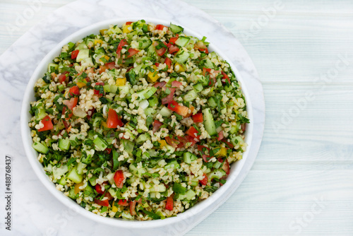 Traditional middle eastern Tabbouleh salad made with Bulgar wheat
