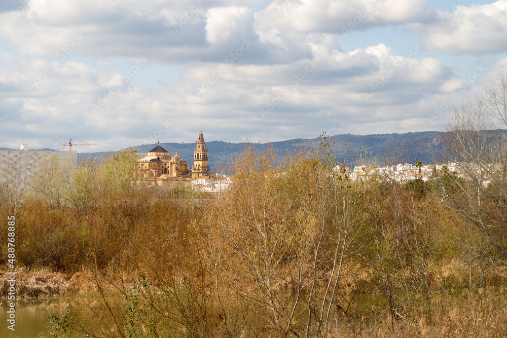 Mezquita Catedral en los alrededores del Rio Guadalquivir en la ciudad de Cordoba en la comunidad autonoma de Andalucia o Andalusia en el pais de España o Spain