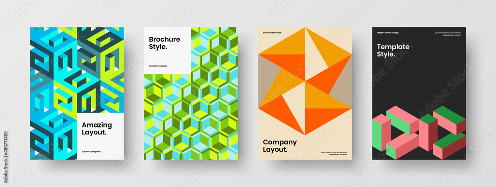 Trendy company cover vector design template set. Abstract mosaic tiles flyer illustration composition.
