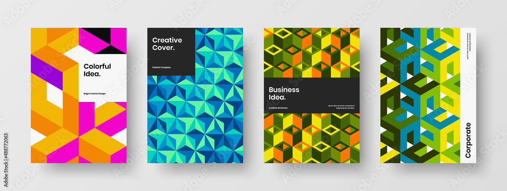 Amazing front page A4 vector design layout composition. Creative mosaic hexagons poster concept set. Amazing front page A4 vector design layout composition. Creative mosaic hexagons poster concept set.