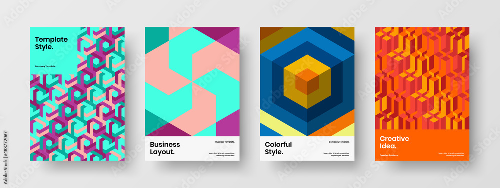 Simple book cover A4 vector design illustration bundle. Trendy mosaic tiles postcard concept composition.