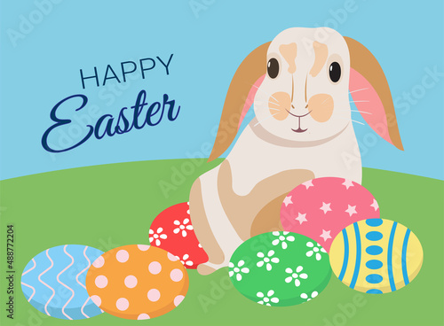 Easter greeting card with a rabbit. Vector illustration