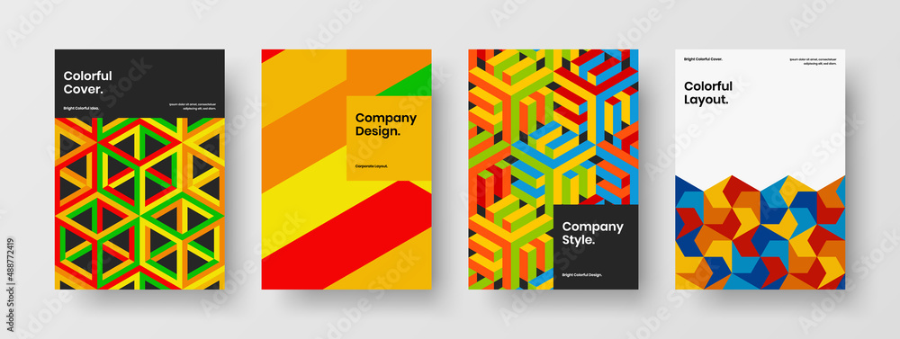 Fototapeta premium Simple journal cover A4 vector design concept set. Fresh geometric pattern company identity template composition.