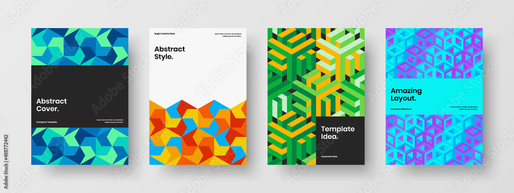Simple postcard design vector illustration composition. Unique mosaic shapes company brochure concept collection.