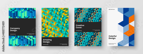 Modern book cover design vector template composition. Amazing mosaic tiles annual report layout set.