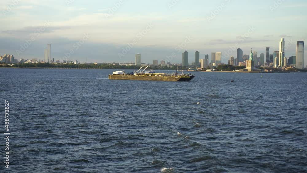 barge. Hudson River on a beautiful fall day. 4k video. barge. Hudson River on a beautiful fall day. 4k video.
