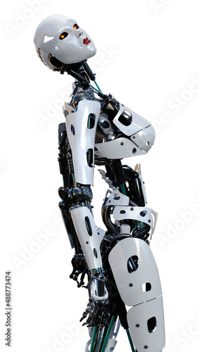 3D Rendering Female Robot on White