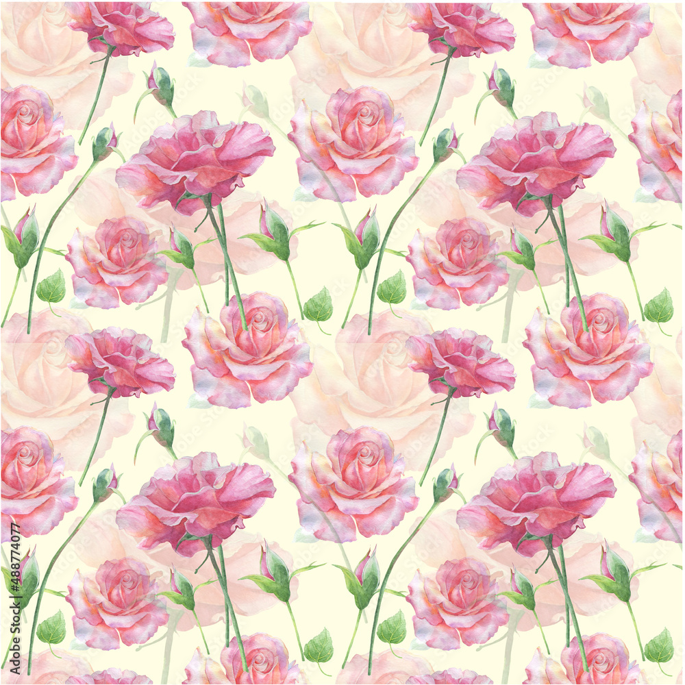 Watercolor pattern with roses -04
