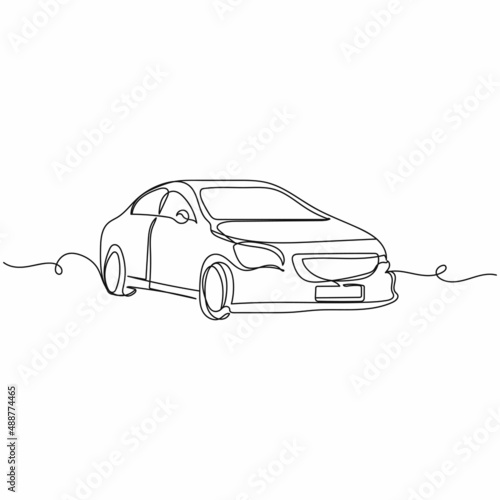 Continuous one simple single abstract line drawing of technology car transport icon in silhouette on a white background. Linear stylized.