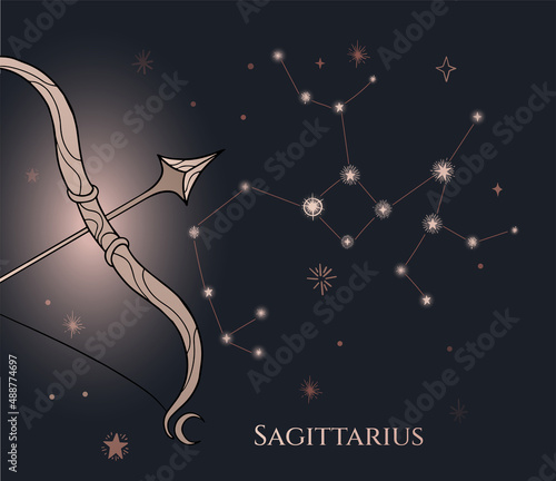 illustration of bow and arrow, aquarius zodiac sign, black and gold