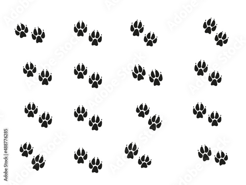 Fox feet tracks. Animals paws and sillhouetts.