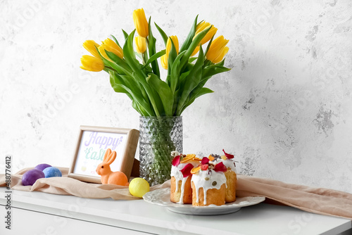 Vase with tulips, Easter ca...