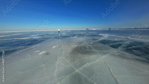 Fast flight on an FPV drone over the frozen Lake Baikal