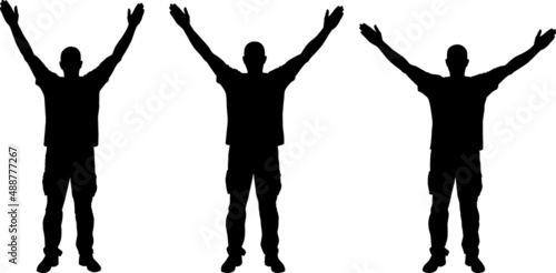 man with hands up silhouette