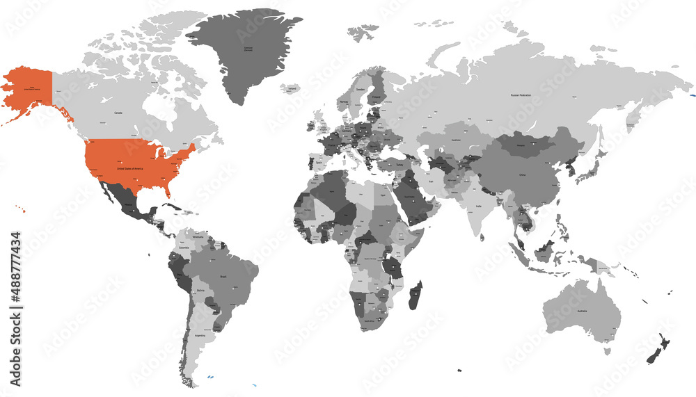 Fototapeta premium World map. United States of America map. USA. 