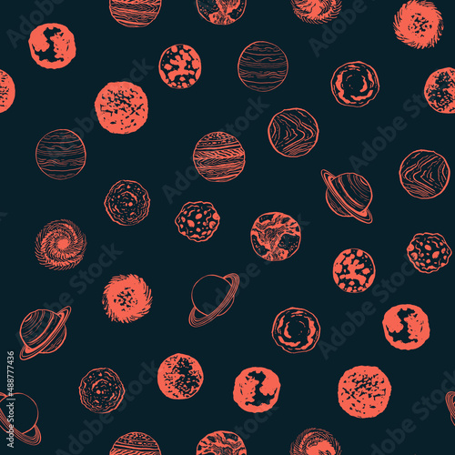 Space planets vector seamless pattern