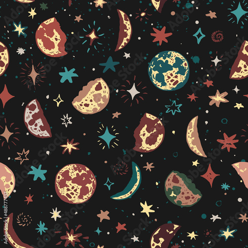 moon space seeamless vector pattern photo