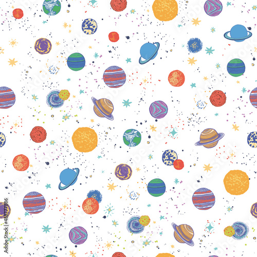 Space planets vector seamless pattern