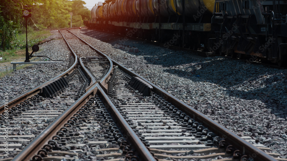 train on railway. The way forward railway for train. Railway track for locomotive train on railway. The way forward railway for train. Railway track for locomotive