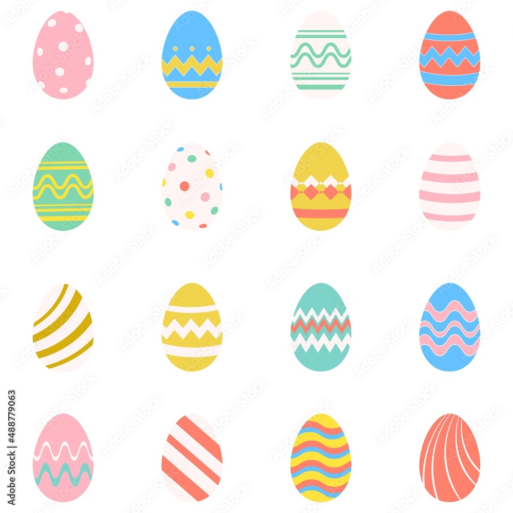 Set of easter eggs flat